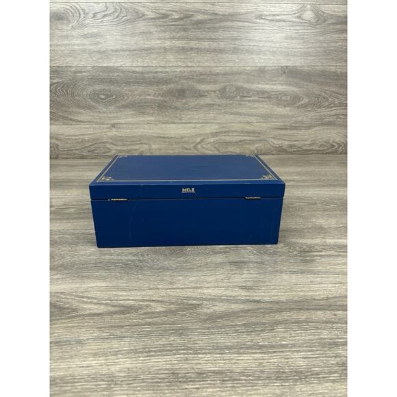 Vintage MELE Jewelry Box 3 Tier Blue W/ Velvet Interior & Gold Design 12.5x8x5 - Picture 6 of 8